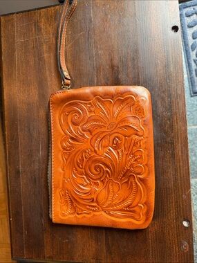 Patricia Nash Tooled Leather Wristlet - Cognac !!
